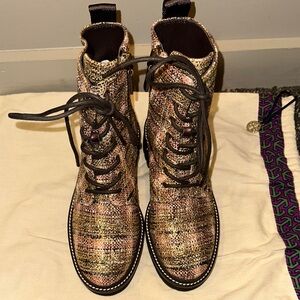 Tory Burch Rosegold Metallic Tweed Combat Boots